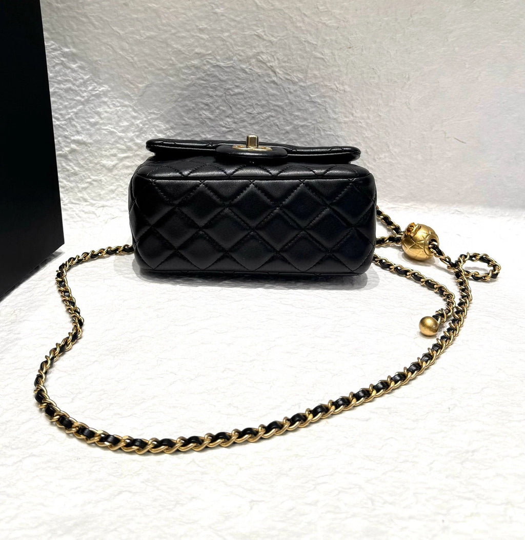CHANEL Black Gold Classic Flap Crossbody Shoulder Bag For Women