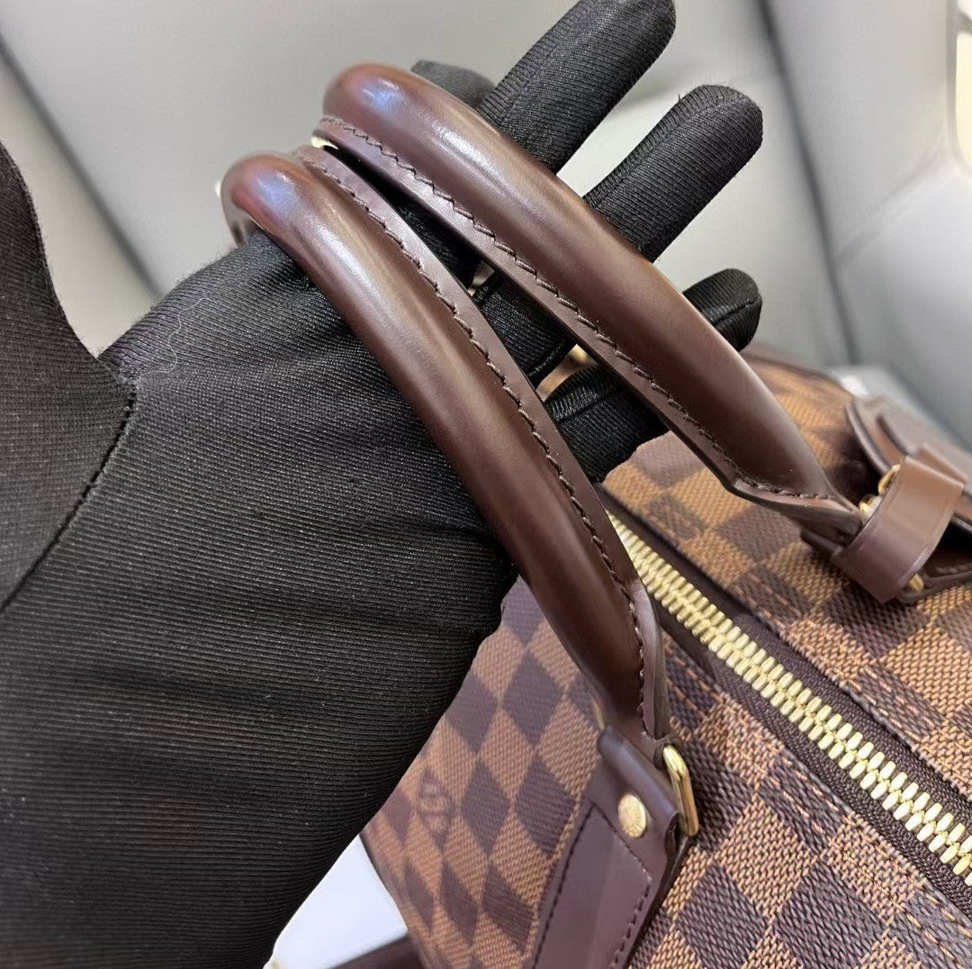 Louis Vuitton Keepall45 Damier Ebene Top Handle Shoulder Bag Brown Gold Unisex
