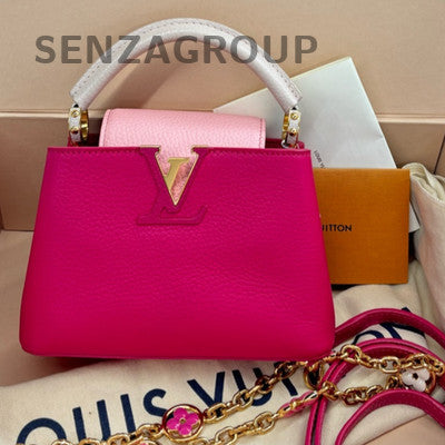 Louis Vuitton Capucines Chain Taurillon Handbag Shoulder Bag Red Gold Women