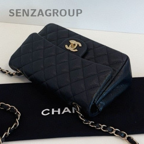 Chanel Classic Flap Mini Chain Diamond Shoulder Bag Crossbody Black Gold Women