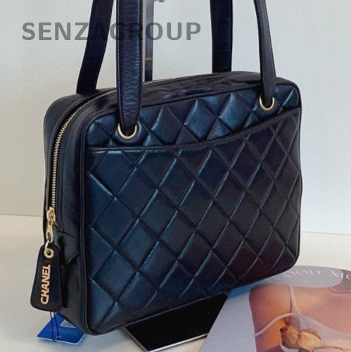 Chanel Diamond Pattern Calfskin Shoulder bag Black Gold Women Classic Designer