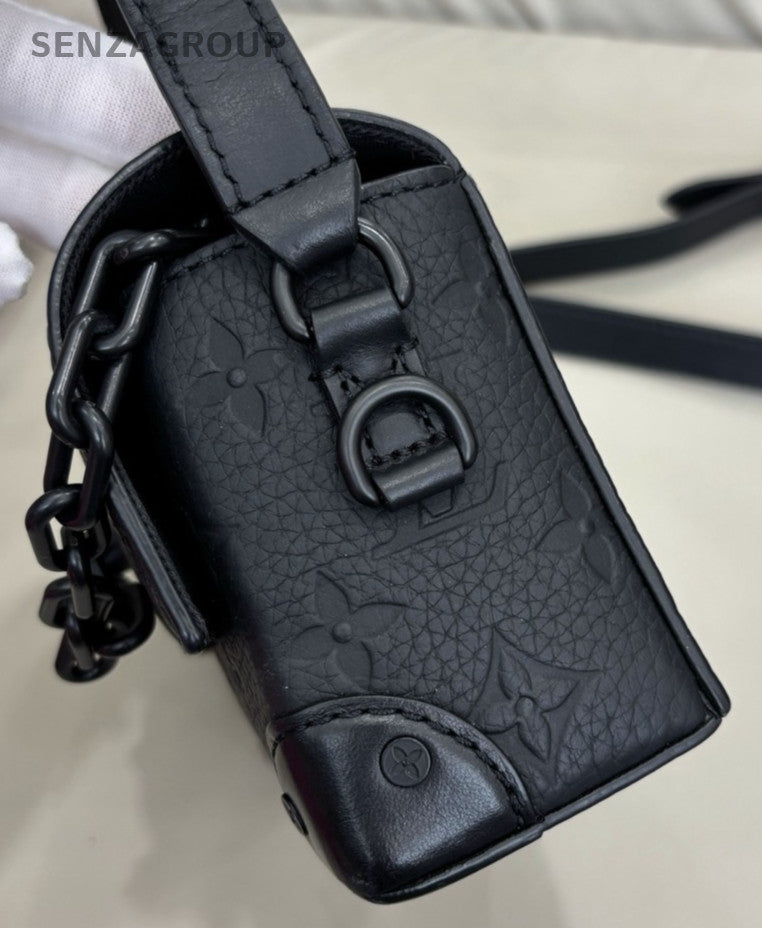 Louis Vuitton Steamer Embossed Full Leather Box Shoulder Crossbody Bag Black
