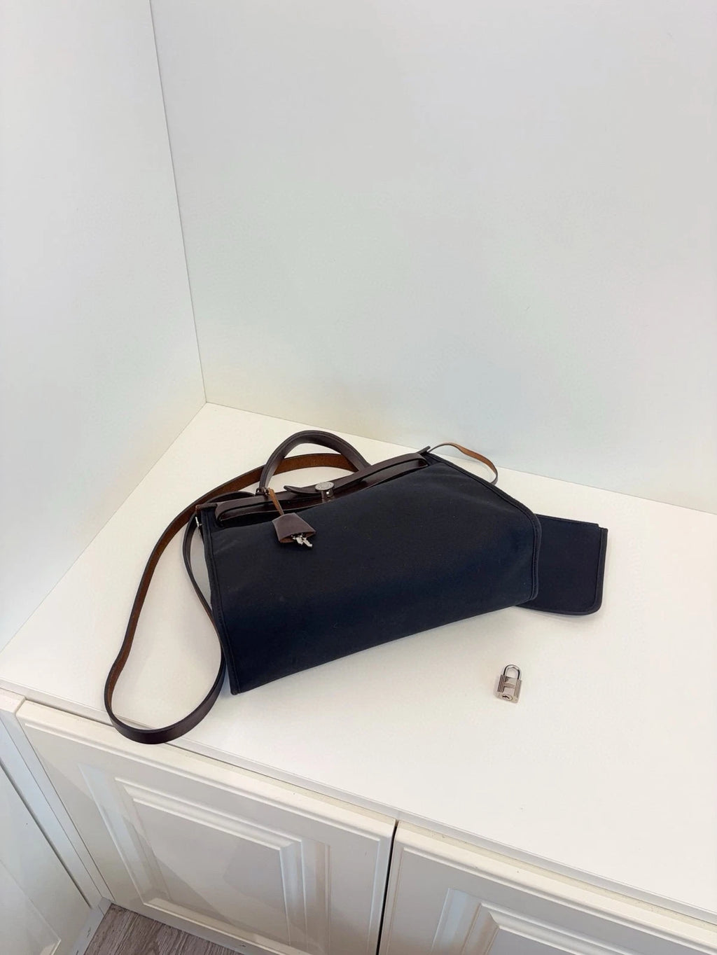 Hermes Herbag 31 Crossbody Bag Black Brown Silver Hardware