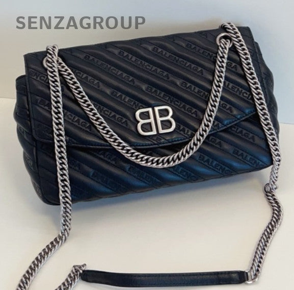 Balenciaga Lock Round Chain Shoulder Bag Black Silver Used Women Classic