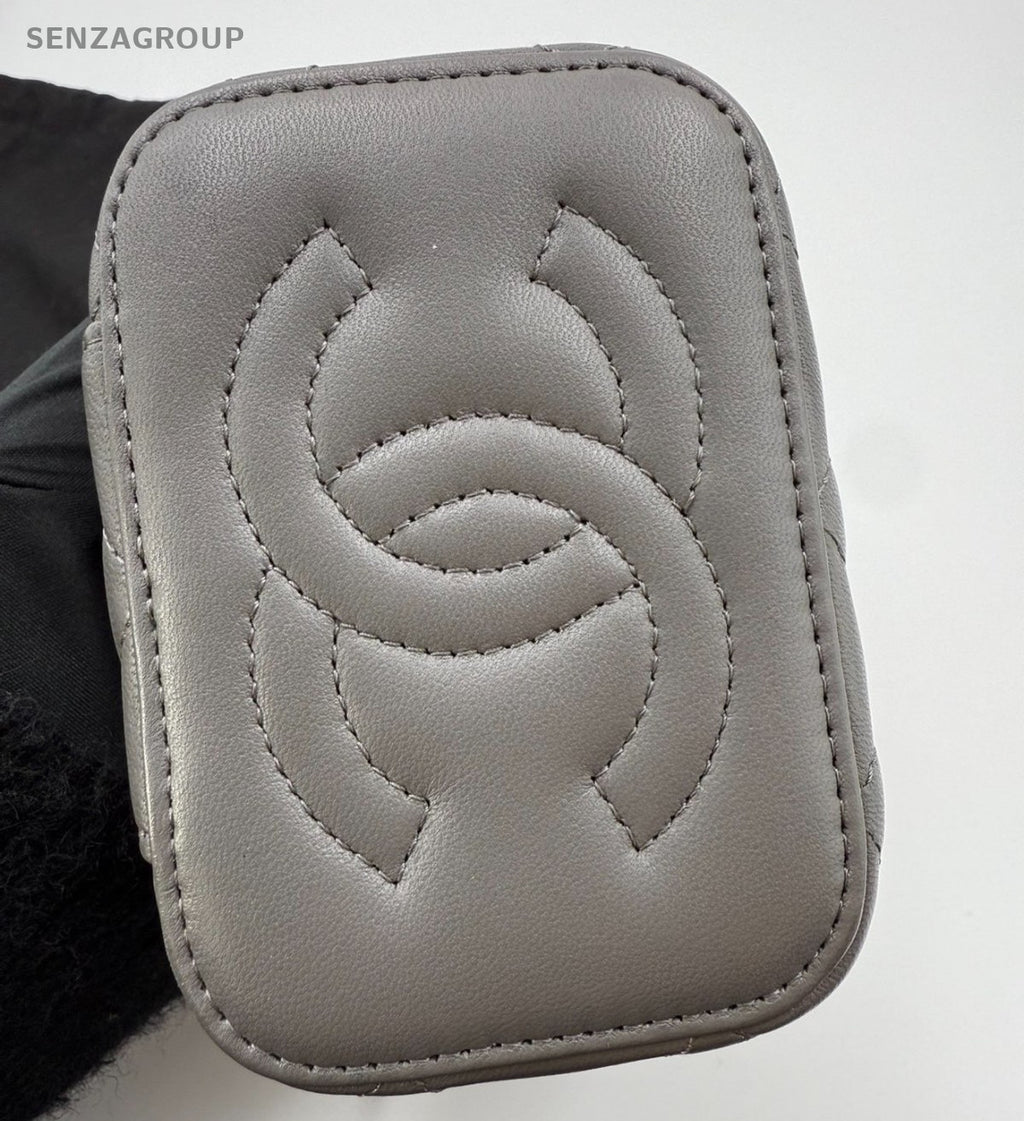 Chanel Vanity Case Lambskin Mini Top Handle Shoulder Crossbody Gray Gold Women