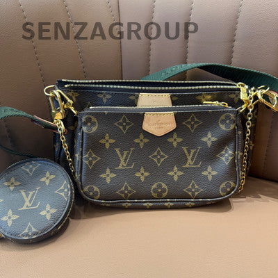 Louis Vuitton Monogram Zip Shoulder Crossbody Bag Brown Green Gold Classic Women