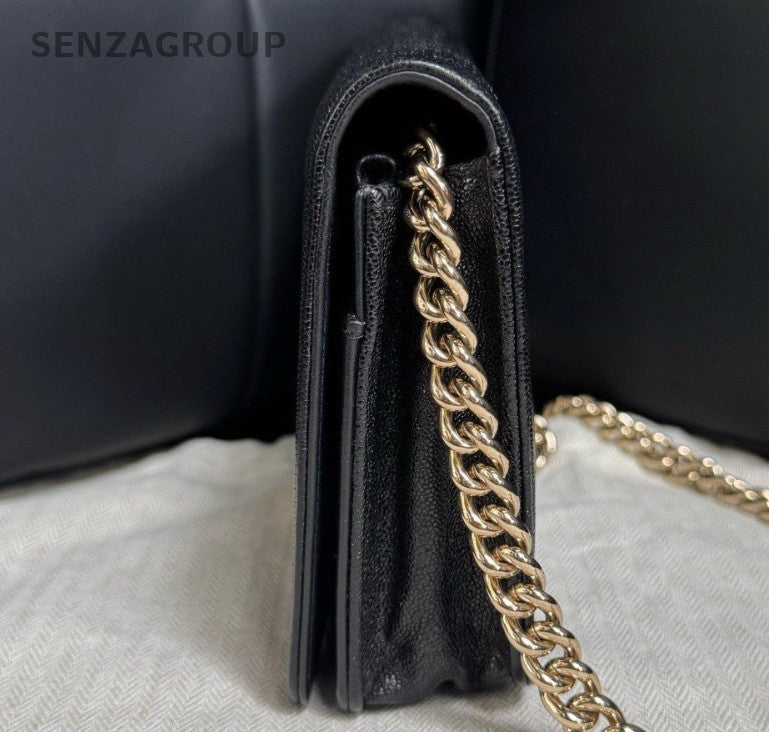 Chanel Leboy WOC Calfskin Chain Shoulder Bag Crossbody Black Gold Women Classic