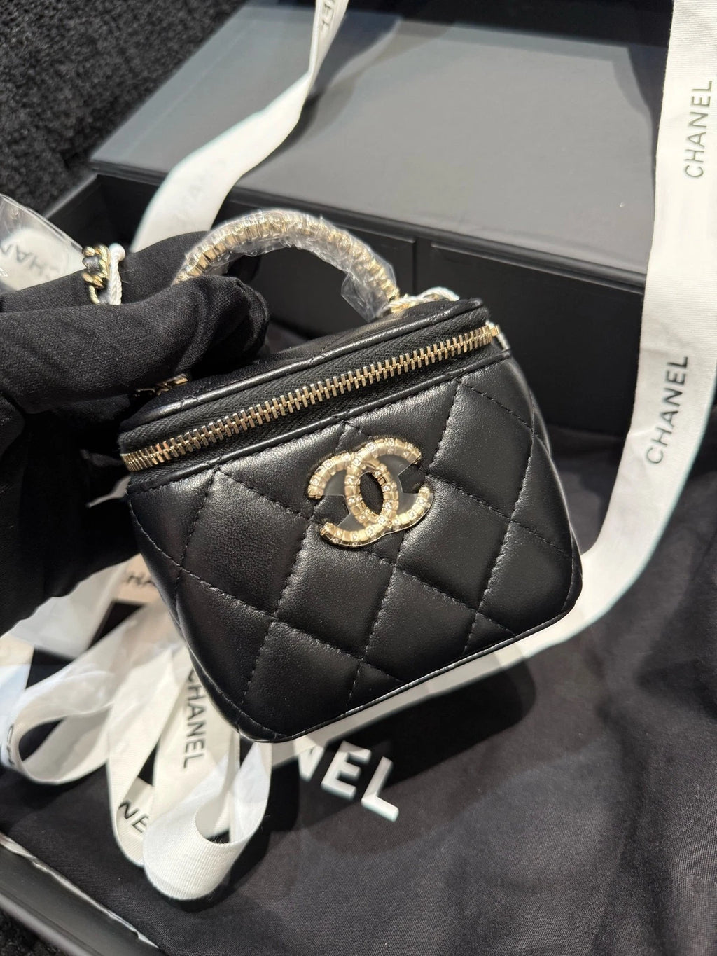 CHANEL Lambskin Rhinestone Small Box Bag For Women