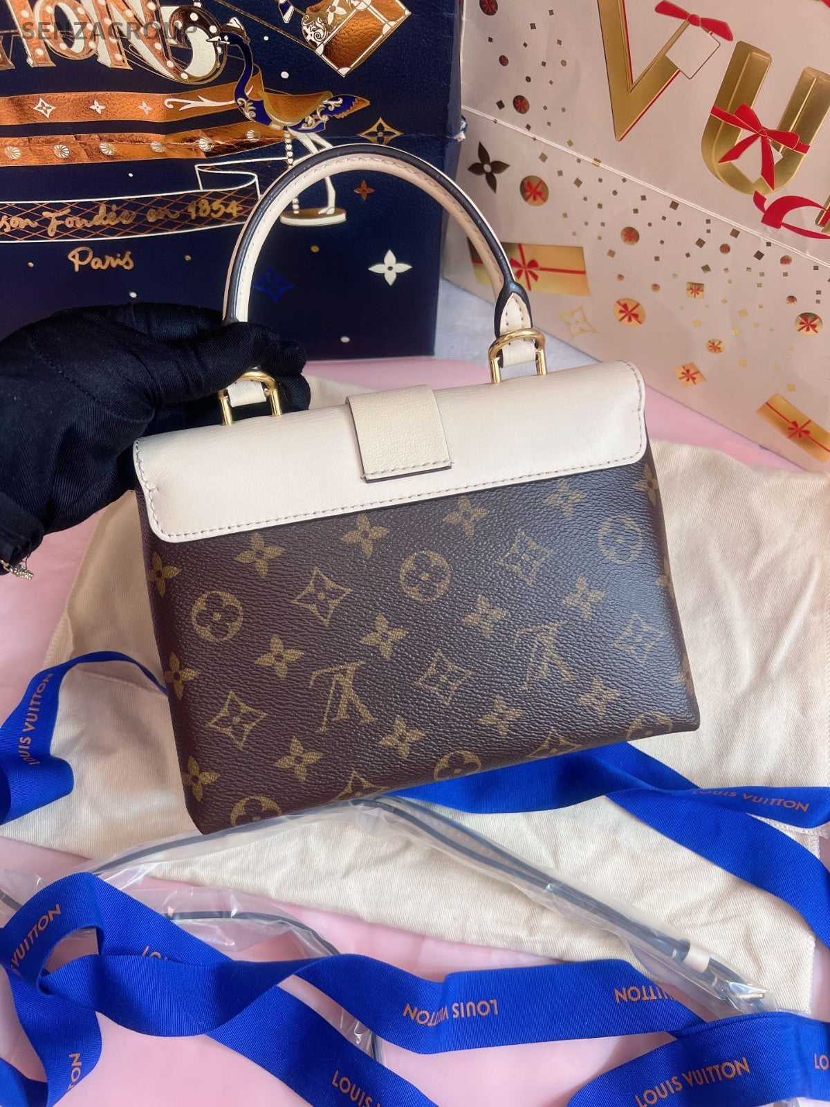 Louis Vuitton Locky bb Top Handle 2way Shoulder Handbag Brown White Women