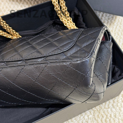 Chanel 2.55 Mini Flap Bag Black Gold Quilted Chain Shoulder Bag