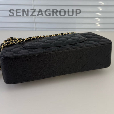 Chanel CF Medium Black Gold Chain Quilted Shoulder Crossbody Bag Women