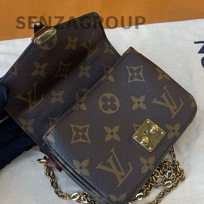 Louis Vuitton Mini Pochette Accessoires Women's Brown Chain Crossbody Bag Gold