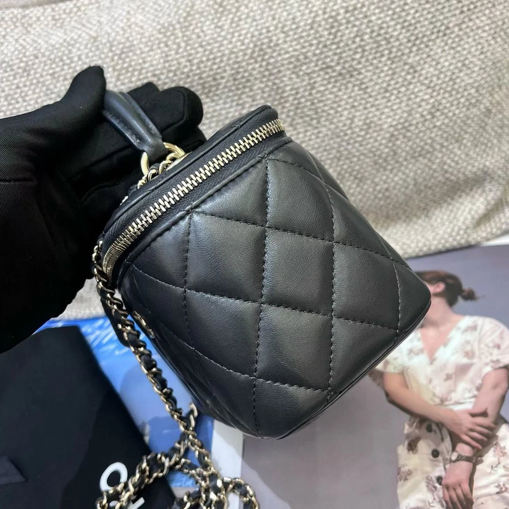Chanel Trendy CC Lambskin Chain Top Handle Crossbody Gray Gold Women Classic