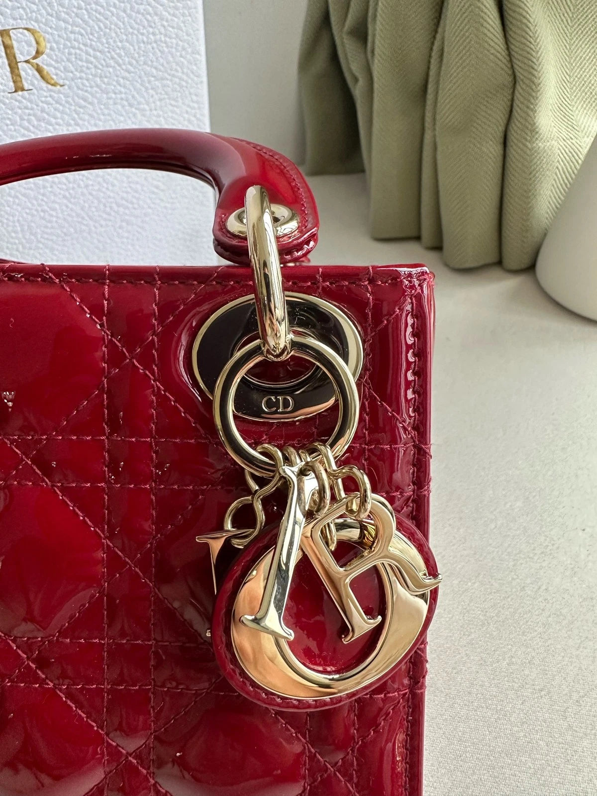 Dior Red Patent Leather 3-Grid Lady Dior Handbag For Women