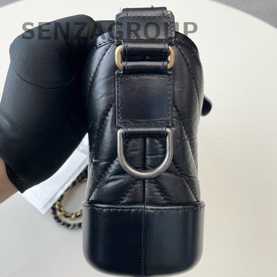 Chanel V-Stitch Gabrielle Hobo Bag Black Gold Classic Women's Shoulder Bag