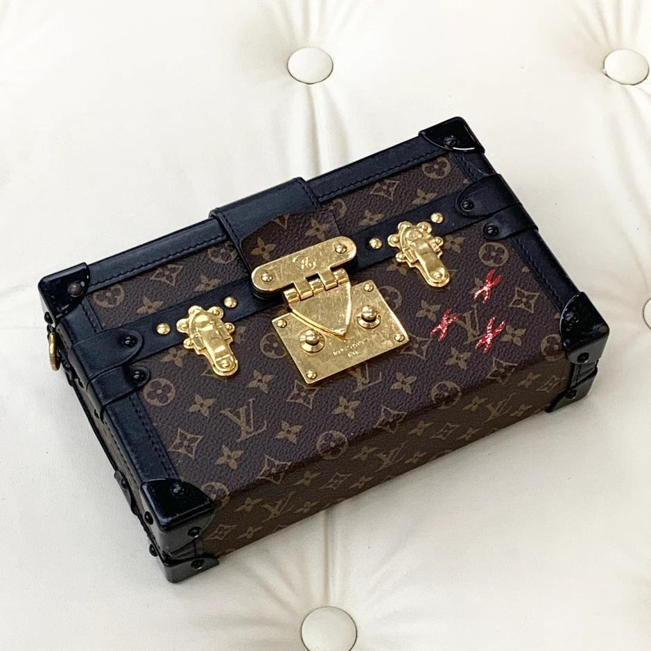 Louis Vuitton Petite Malle Calfskin Monogram Shoulder Crossbody Women Classic