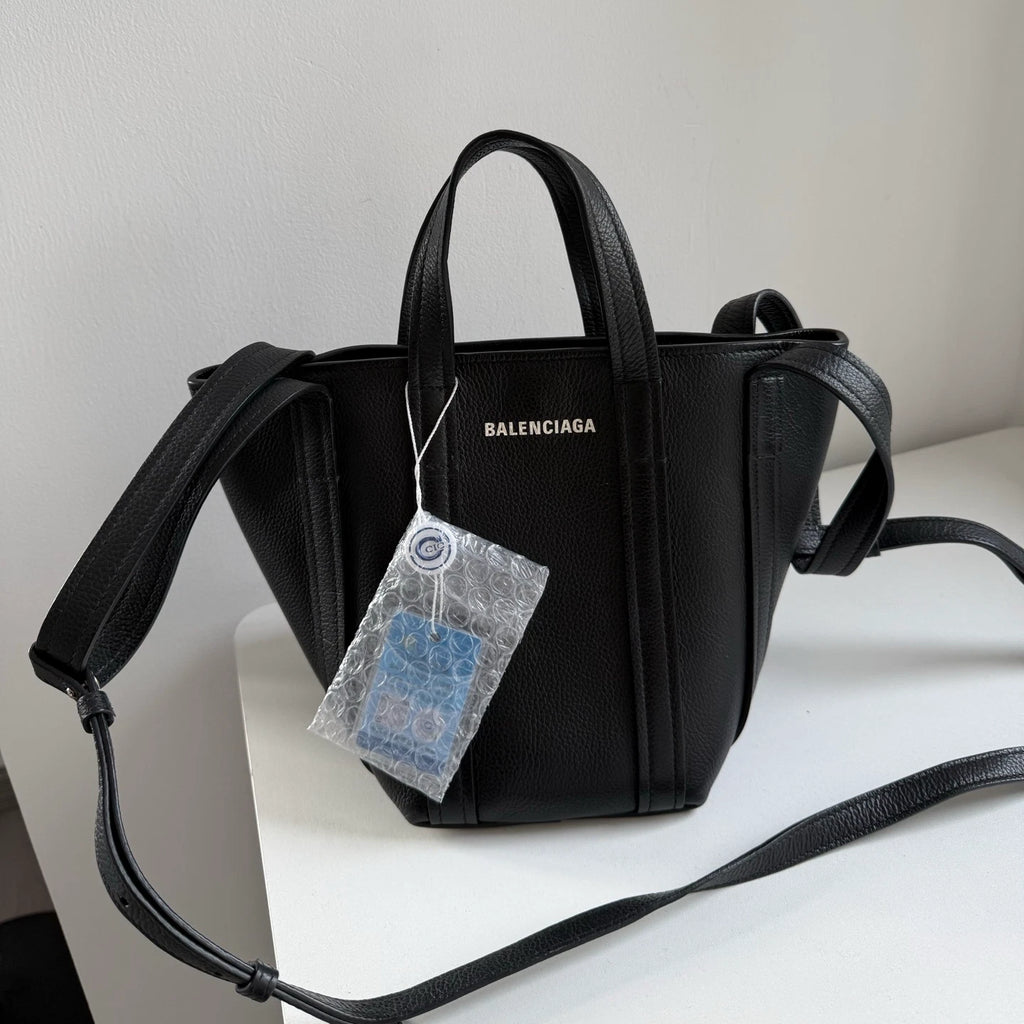 Authentic Balenciaga Bazar Calfskin Black 2Way Handbag Crossbody