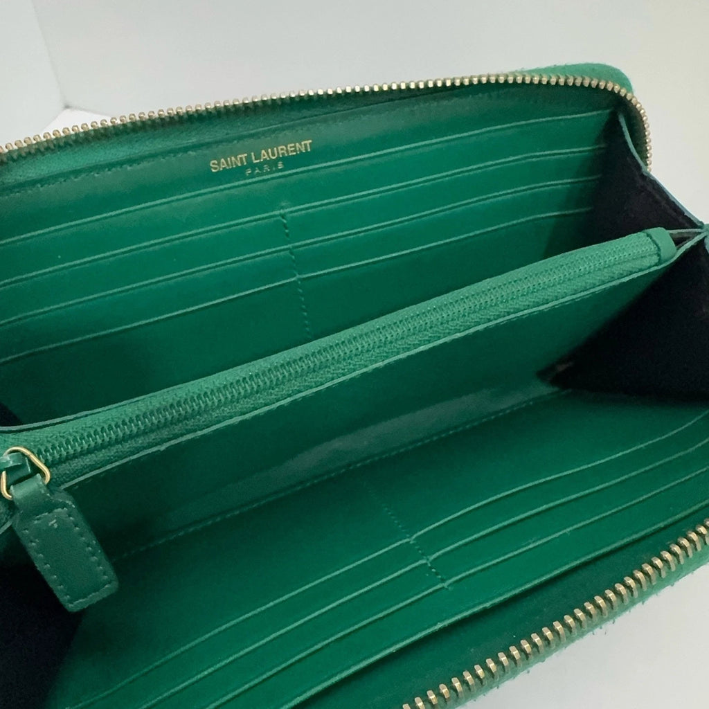 YSL Green Long Leather Multi-slot Wallet For Women
