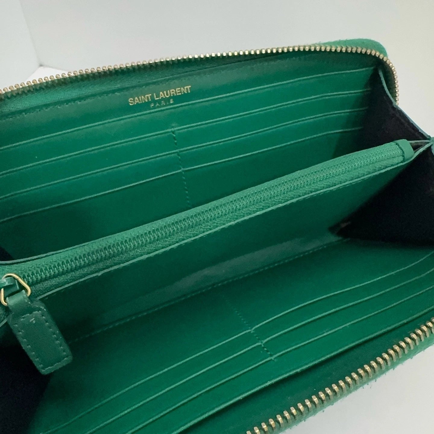 YSL Green Long Leather Multi-slot Wallet For Women