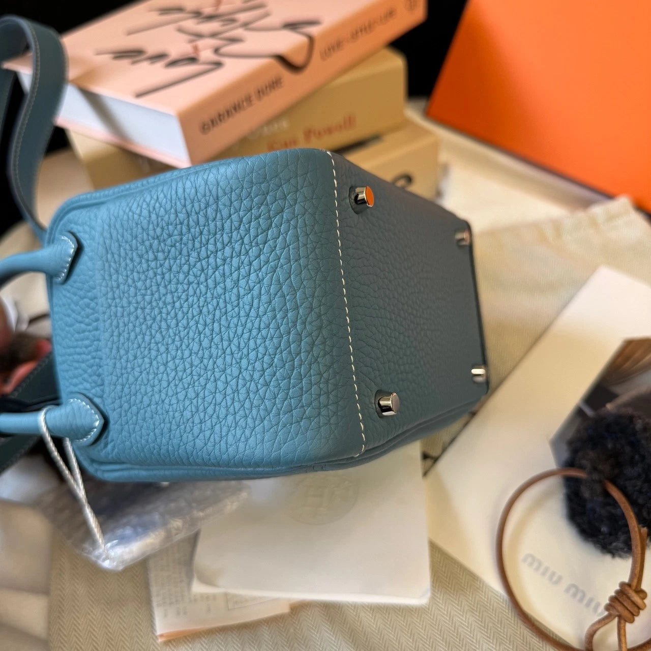 Hermes Mini Lindy Denim Blue Silver Crossbody Bag For Women