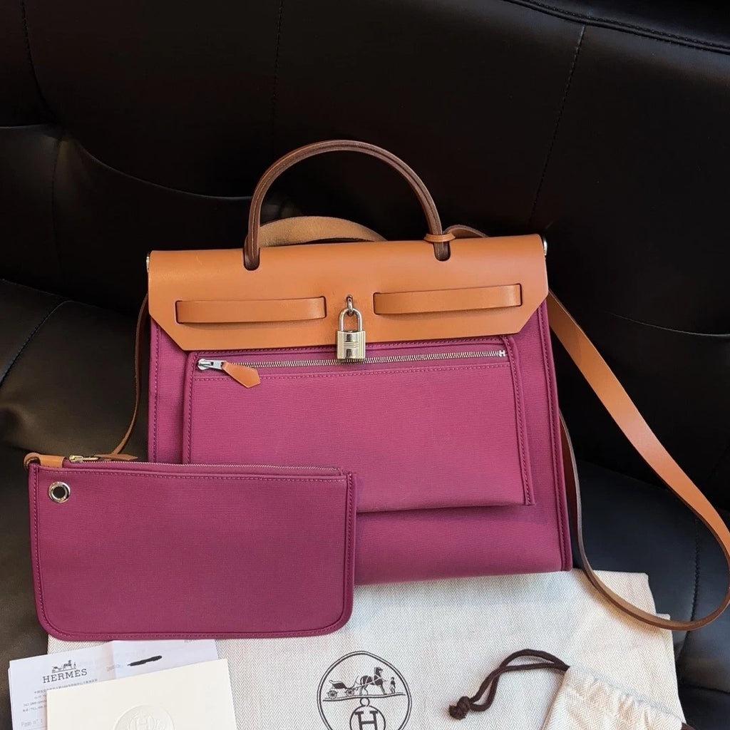 Hermes Herbag 31 Tote Top Handle Shoulder Bag Purple Women Fashion