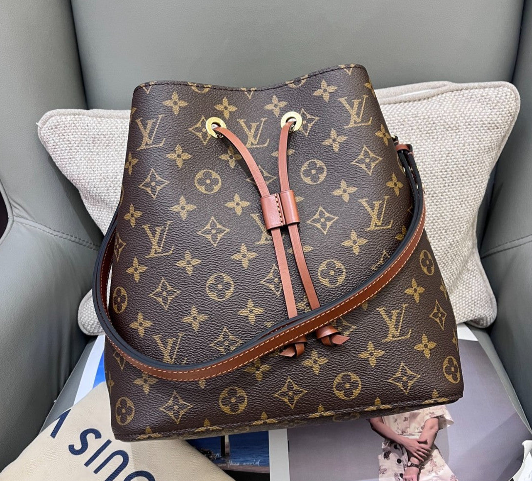 Louis Vuitton Noe Monogram Bucket Shoulder Bag Crossbody Brown Gold Women