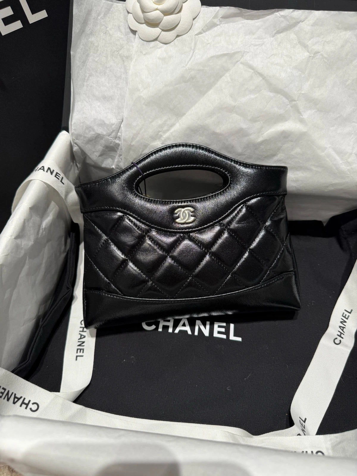 CHANEL 31 Bag Black Gold Lambskin Shoulder Bag For Women