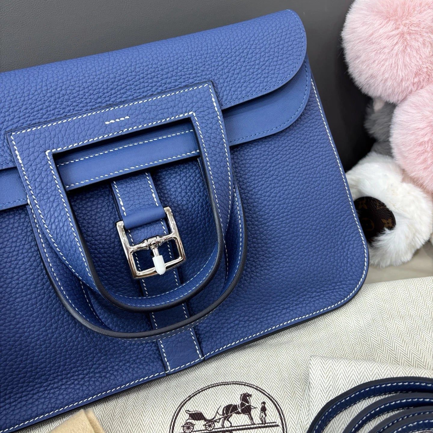 Hermes Halzan31 Top Handle Crossbody Blue Silver Women Classic Fashion