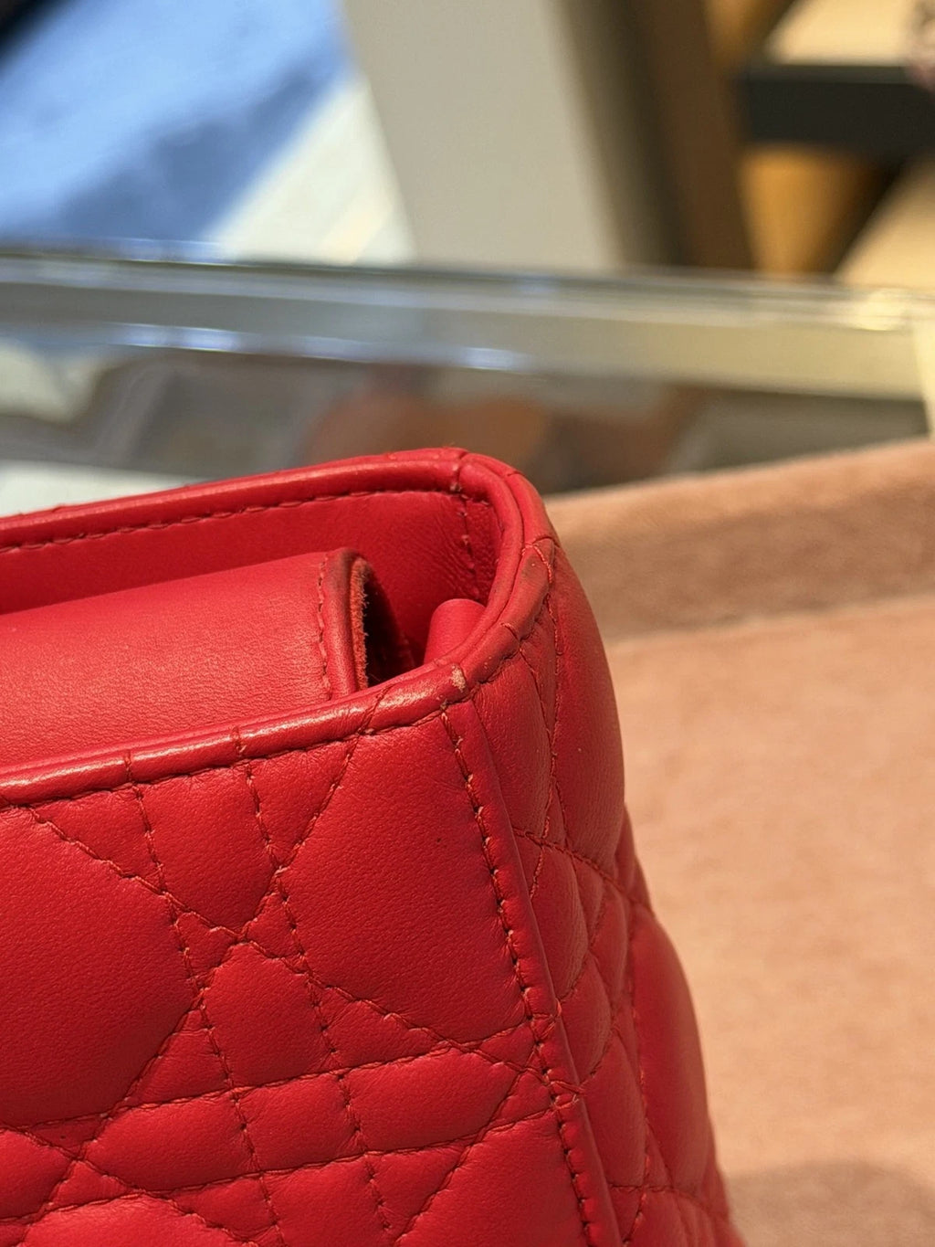 Christian Dior Lady Dior Cannage Top Handle Crossbody Red Gold Women Classic