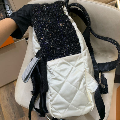 Chanel Cosmic Series Large Sequin & Tweed Backpack White Black Women
