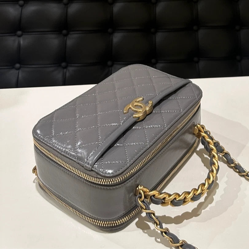 Authentic CHANEL Gray Classic Camera Crossbody Shoulder Bag