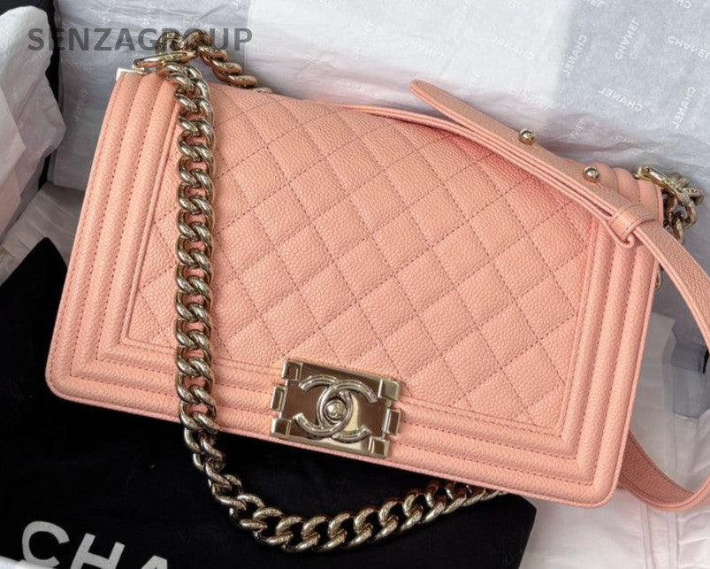 Chanel Leboy MM Calfskin Chain Shoulder Bag Pink Gold Women Classic Designer