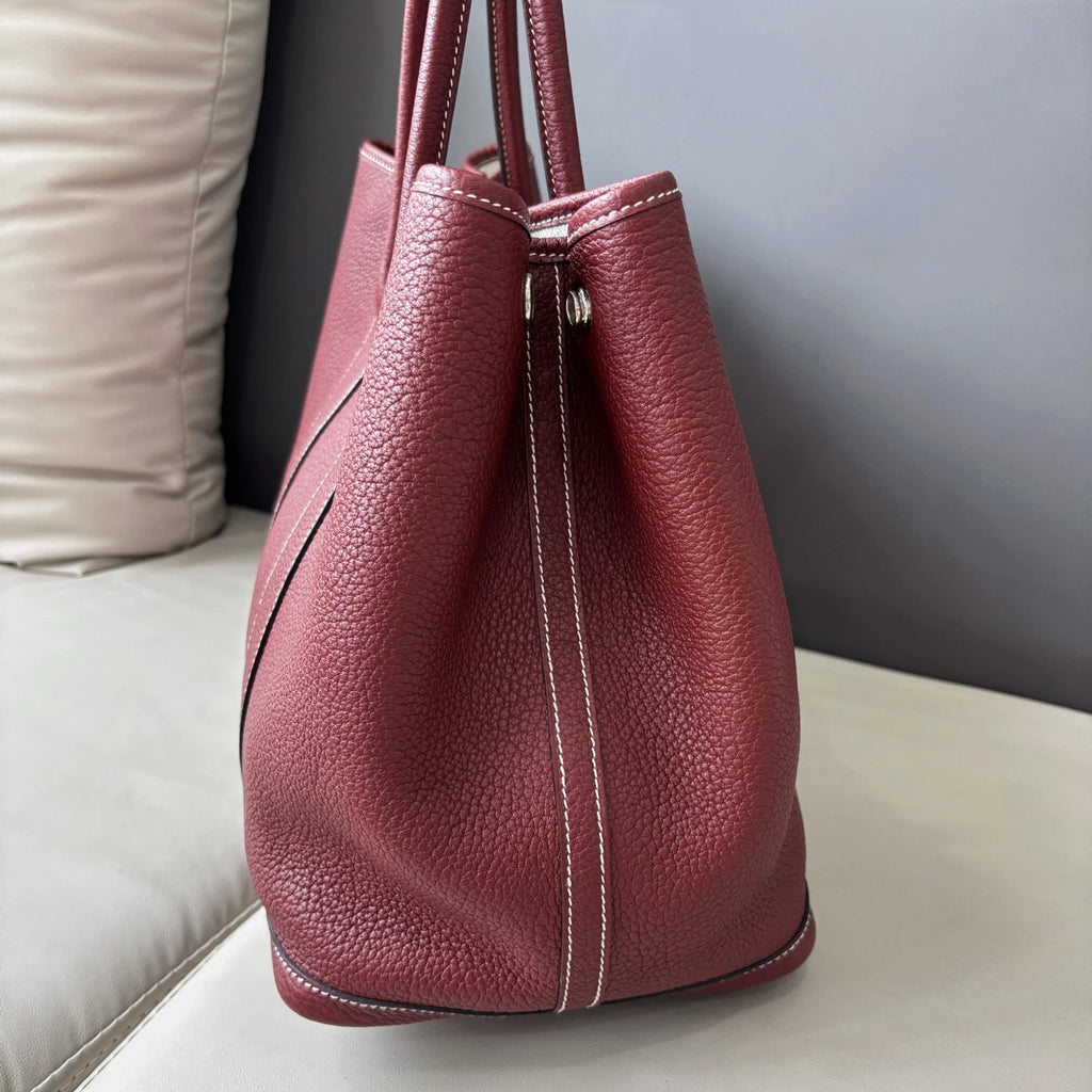 Authentic Hermes Garden Party36 Red Tote Handbag Silver Hardware