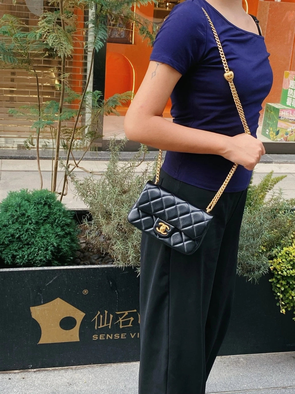 CHANEL Black Lambskin Mini Crossbody Bag Gold Heart Buckle For Women