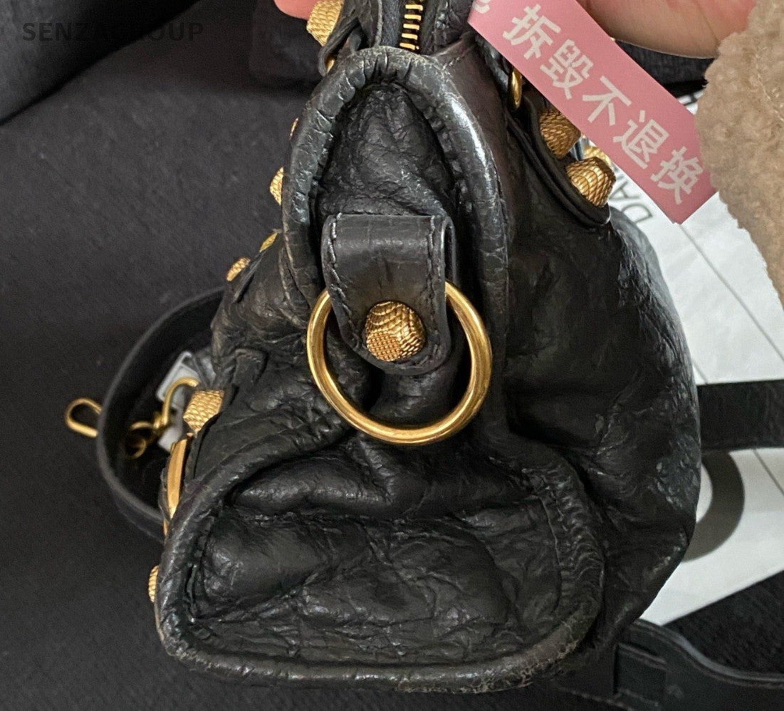 Balenciaga City 2Way Top Handle Bag Crossbody Gray Gold Women Classic