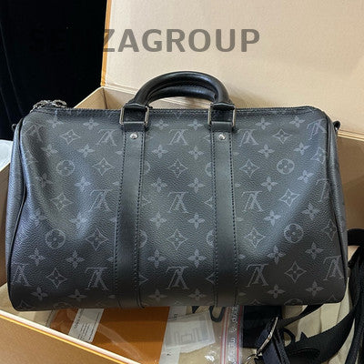 Louis Vuitton Keepall 35 Bandoulière Monogram Black Silver Unisex Travel Bag