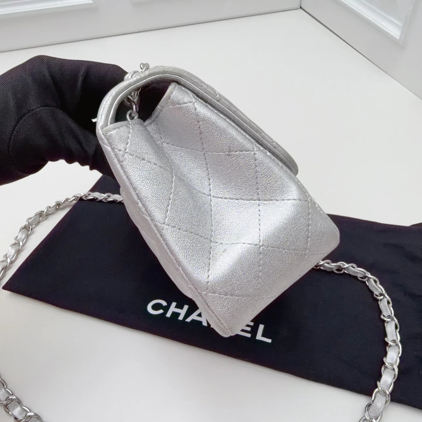 Chanel Classic Flap MINI Chain Shoulder Crossbody Bag Silver Women Classic