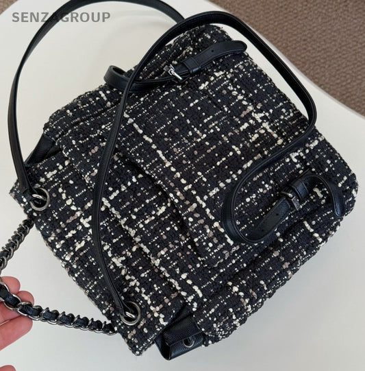 Chanel Salzburg PM Backpack Black Silver Used Women Classic Designer