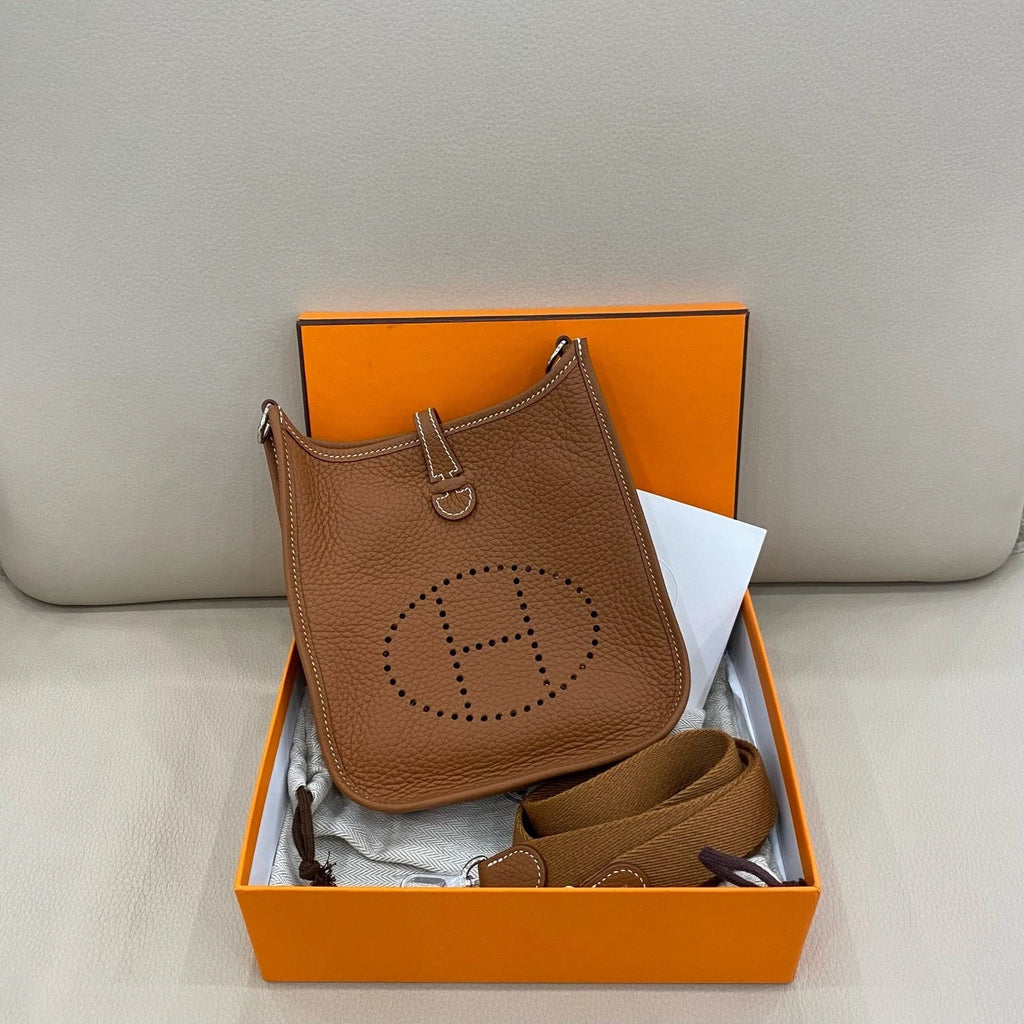 Hermes Evelyne16 Mini Brown Canvas Crossbody Bag For Women