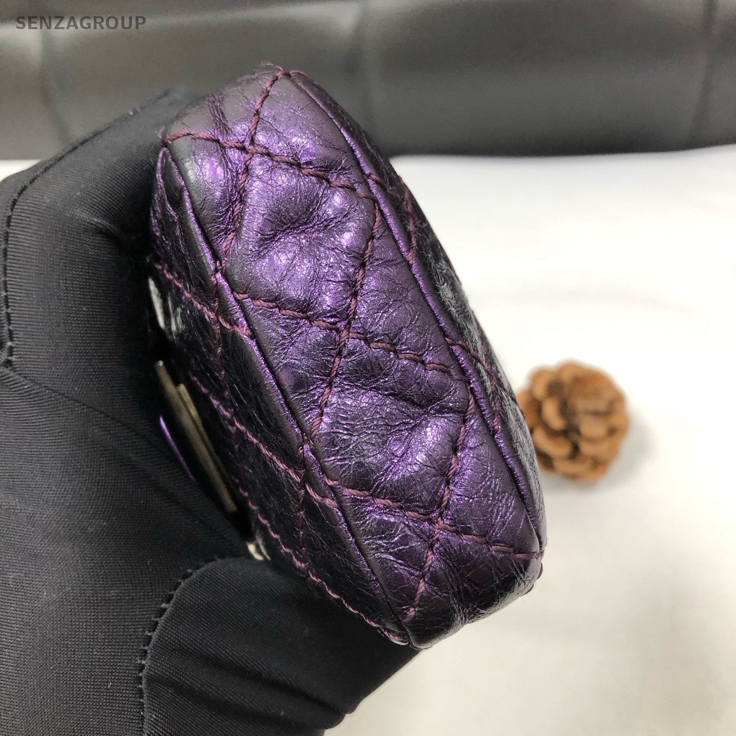 Chanel Cellphone Pouch Chain Shoulder Bag Crossbody Purple Silver Women Classic
