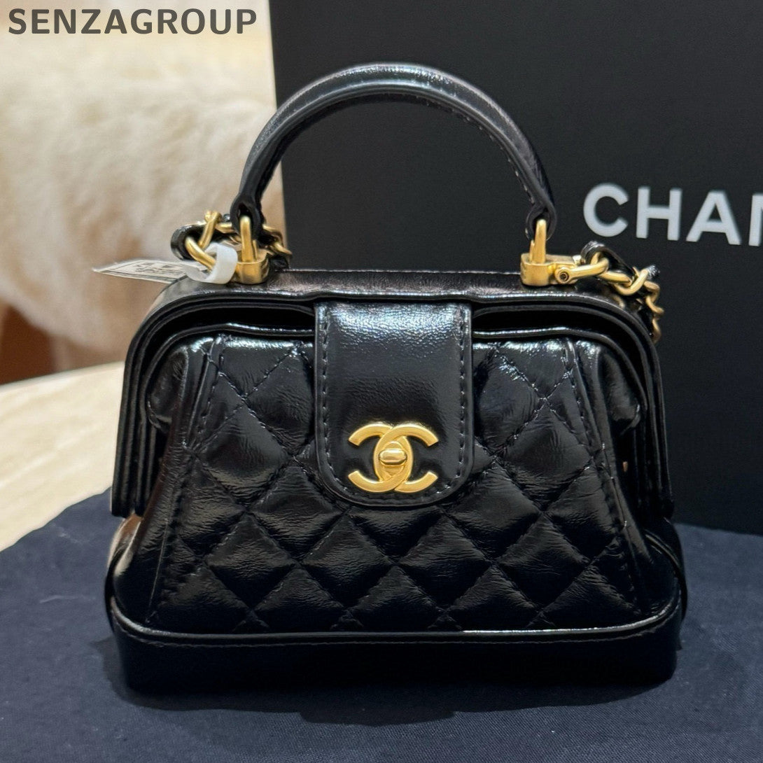 Chanel Mini Lambskin Black Gold Chain Shoulder Bag - Classic Women's
