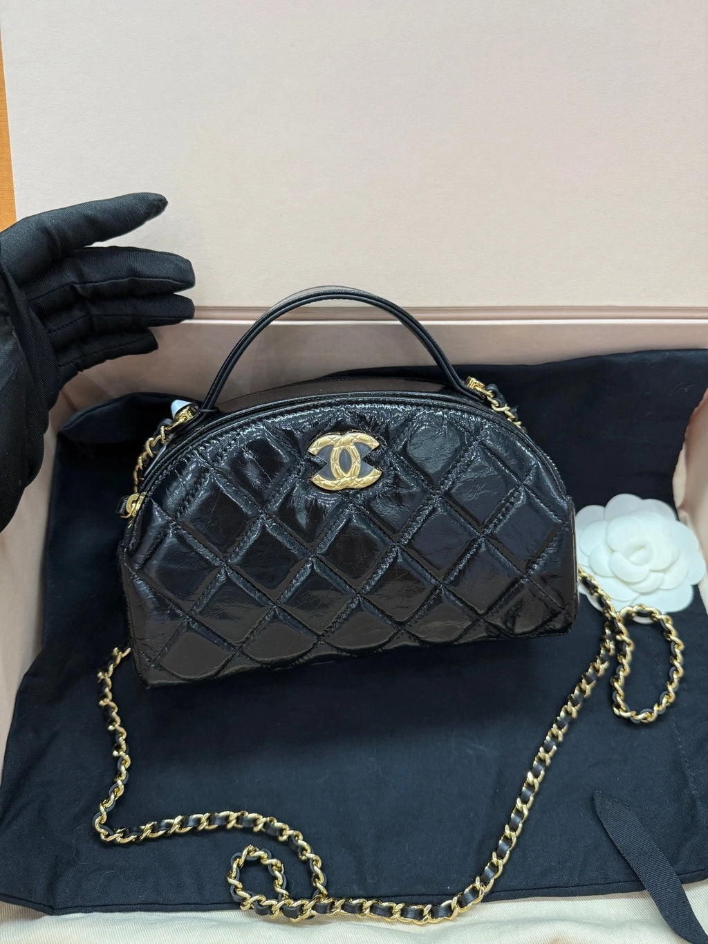 CHANEL Black Leather Large Boston Bowling Bag For Women