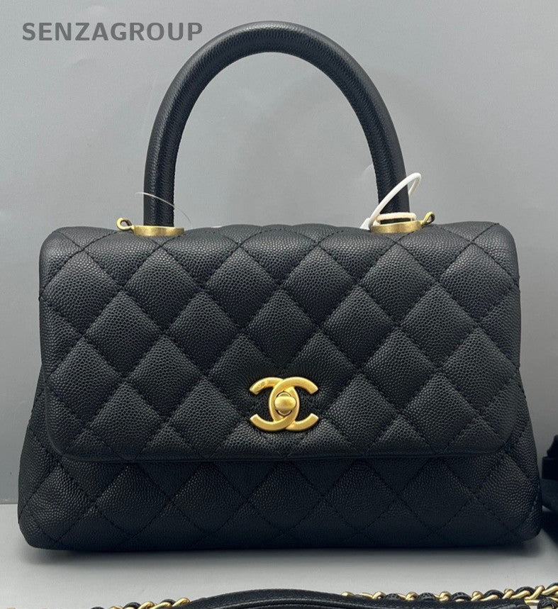 Chanel Cocohandle Top Handle Bag Chain Crossbody Black Gold Used Women Classic