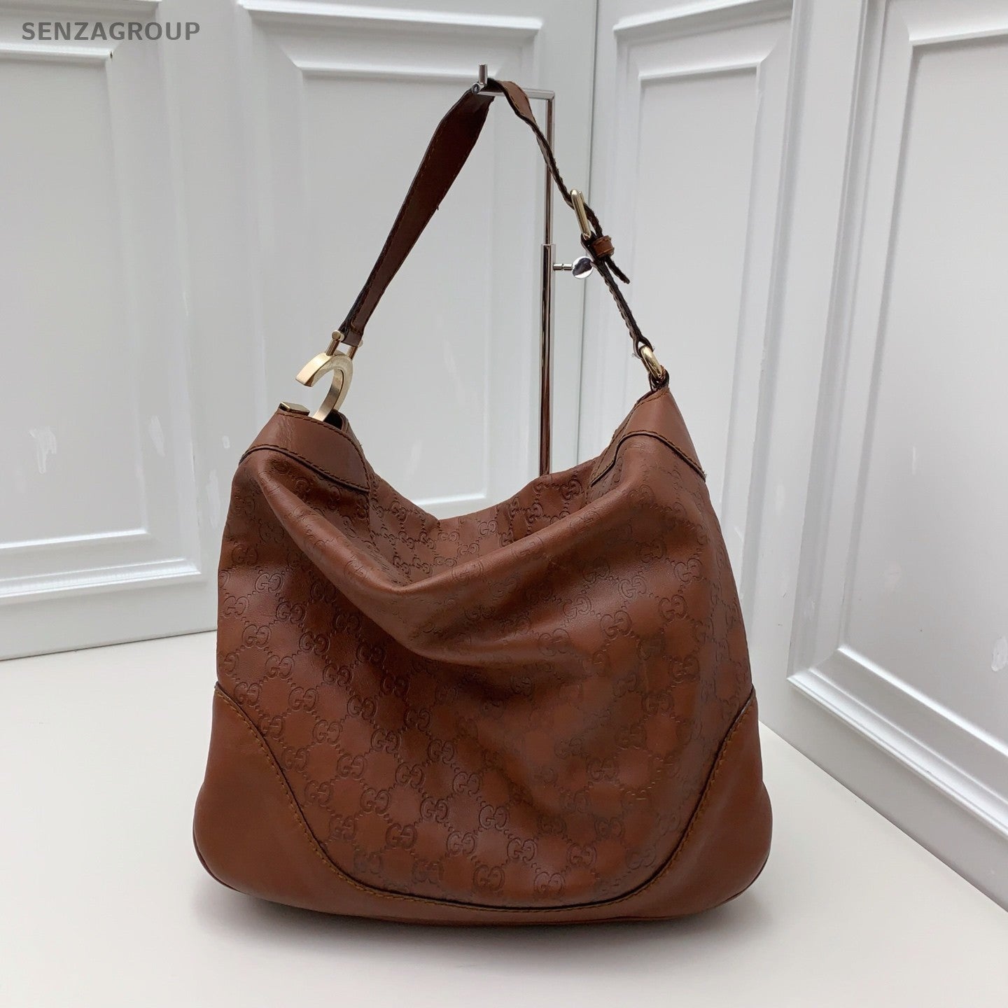 Gucci Hobo 2Way Handbag Shoulder Bag Brown Gold Used Women Classic