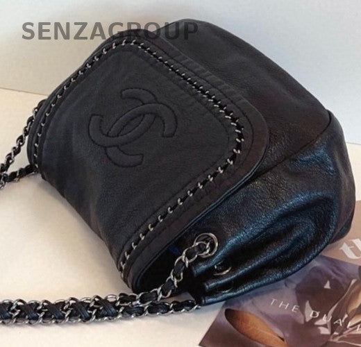 Chanel Lambskin Chain Shoulder Bag Black Silver Used Women Classic