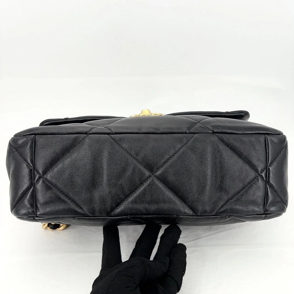New CHANEL 19 Lamskin Black Gold Medium Shoulder Bag For Women