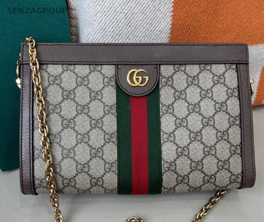 Gucci Ophidia PM Chain Shoulder Bag Crossbody Brown Gold Women Classic