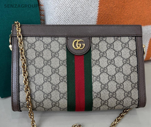 Gucci Ophidia PM Chain Shoulder Bag Crossbody Brown Gold Women Classic