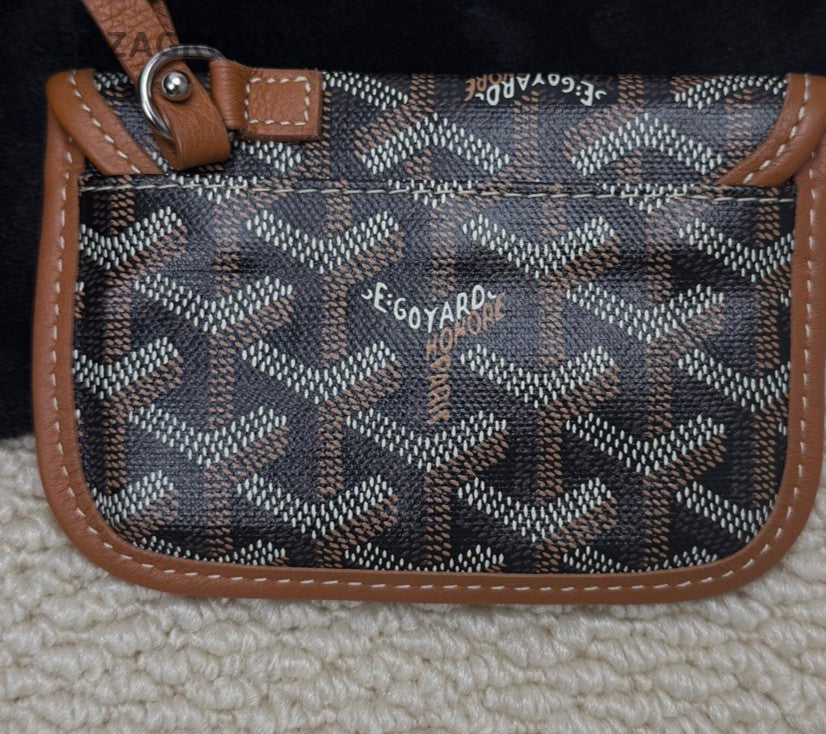 Goyard Leather Monogram Tote Top Handle Shoulder Bag with Pouch Women Brown.