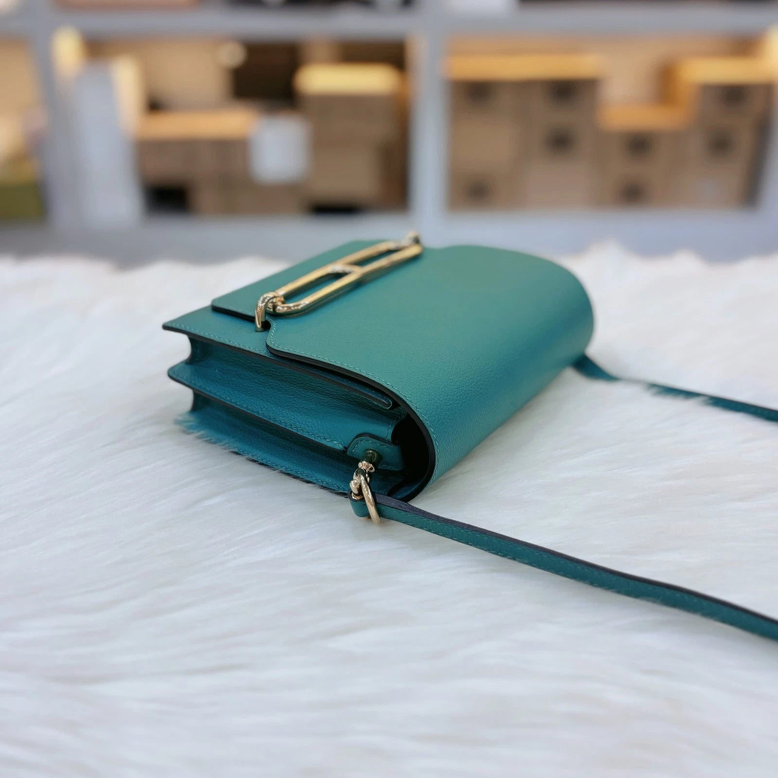 Hermes Roulis Mini Green Evercolor Leather Shoulder Bag For Women